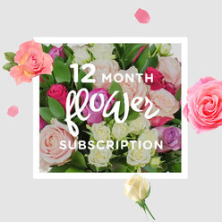 The image shows an elegant, closely gathered rose bouquet designed to illustrate a 12-month flower subscription, captured with the softness of a quiet morning in Golders Green. At the heart of the composition, layers of roses in blush pink, creamy ivory, gentle lilac, and deep raspberry are woven together so that no single bloom dominates; instead, they create a rounded, harmonious dome of colour. Some petals curl inward like whispered secrets, while others open wide, their ruffled edges catching the light and suggesting the dewy freshness of just-delivered flowers. Rich green foliage peeks between the blossoms, providing depth and contrast, like the deep greens you might notice in the trees lining the paths of nearby Golders Hill Park. Around the main bouquet, scattered rose petals and a few smaller blooms hover against a smooth, neutral background, giving the impression of petals drifting down after a joyful celebration at a local Golders Green gathering. The overall mood is calm yet abundant, a balance between classic romance and everyday comfort. You can almost sense the velvety touch under your fingertips and the subtle perfume spreading through a living room or office as each monthly delivery arrives. The palette and composition suggest that every month brings a new version of this same gentle luxury: perhaps softer pastel mixes in spring, richer berry tones as autumn settles in over NW11, but always with that consistent feeling of care, craft, and thoughtfulness suited to any occasion.