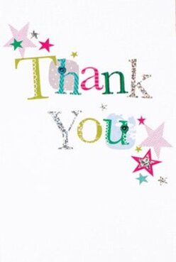 With a cheerful flair that reminds me of the vibrant parks and joyful events around Golders Green, this thank you card turns gratitude into a celebration of colour and pattern. The phrase 'Thank You' is set artistically on a crisp white background, every letter a patchwork of lively hues-lime green, fuchsia, cool blues-with some stitched and some adorned with whimsical dots or subtle silvery glimmer. Magenta, teal, and gold stars are scattered across the card's corners, much like confetti thrown at a local community festival. The silvery letters catch the eye with a festive glint, lending an extra spark to the overall design. The texture of the card's surface feels rich and inviting, reminiscent of finely crafted floral paper. The uncluttered white space creates a sense of calm, making each colourful detail stand out as a heartfelt gesture. Imagining this card tucked alongside a handcrafted bouquet from our workroom in Golders Green, it becomes more than a note-it's a keepsake full of personality and genuine thanks, perfect for commemorating a thoughtful deed or expressing appreciation to a friend nearby.
