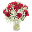 Upon entering a home in Golders Green, the sight of this bouquet immediately conjures a sense of timeless elegance and quiet romance. Nine to twelve deep crimson roses form the focal point, their velvety spirals unfurling to reveal vibrant, passionate centres. Surrounding the roses, a billowy crown of soft white baby's breath adds an ethereal, celebratory air, each minuscule floret whispering innocence and grace. The florist's careful hand is evident in every detail, from the harmonious rounding of the arrangement to the perfectly clear glass vase that grounds the composition and allows bright green stems to be admired in the light. The overall visual impression is one of luscious abundance and refined artistry, glowing against a crisp white backdrop that highlights every hue and petal. The fragrance evokes walks through Golders Green's leafy avenues on a summer afternoon-sweet rose mingling with the faintly grassy scent of Gypsophila. Whether intended for an anniversary, a birthday, or a spontaneous act of love, this bouquet speaks quietly but powerfully of cherished moments, making it a beloved favourite among local residents.