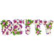 A serene, finely detailed floral tribute spells out the name BETTY in bold, freestanding capital letters, crafted to read clearly from the front of a funeral chapel or a wake. Each block letter is built from a dense, cushion-like bed of creamy white chrysanthemum blooms, their tightly packed petals forming a soft, cloudlike surface that suggests calm and purity. Within the body of every letter a contrasting band or inner pattern of vibrant magenta-purple chrysanthemums traces the contours and adds depth, like velvet piping against a snowy canvas. The outer edges of each letter are gently finished with a narrow purple ribbon that catches the light and unifies the palette. Small, carefully placed clusters of accent flowers sit atop and within the letters: soft pink roses in various stages from tight bud to full bloom, nestled into sprays of fine blue flowers - the cool notes of cornflower or delphinium - and finished with sprigs of fern and fresh green foliage. One prominent mini-bouquet crowns the upper curve of the B, another rests at the cross of the first T, and a third graces the upper arm of the Y, with smaller rose-and-fern accents near the E and second T, creating a balanced, considered rhythm across the layout. The scent of roses mixes with the faint, clean aroma of mums; textures range from pillowy chrysanthemum heads to the tender smoothness of rose petals and the feathery greens. Set against a pristine white background and photographed in soft, even light, this personalised BETTY tribute reads as a composed, respectful expression of sympathy-perfect for a service in Golders Green or at nearby Golders Hill Park-offering comfort through tradition and thoughtful design.