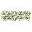 A tender, horizontal floral tribute spelling SON, lovingly formed from a dense tapestry of white blooms, soft purples, and lush green foliage. From a quiet overhead perspective each letter-S, O, N-is composed with meticulous care: large, crisp white chrysanthemums and full white carnations provide a gentle, cloud-like foundation, while white anemones with their striking near-black centers punctuate the composition with a soulful contrast that reads like a quiet heartbeat. Interspersed are pale lavender and light purple filler blooms that add depth and a modest warmth, and small green button chrysanthemums tuck into the clusters to give a fresh, rounded texture. Feathery green fern fronds trace the outer edges of each letter, their serrated shapes creating a soft, natural frame that keeps the forms clear against the immaculate white background. The flowers sit upon a dark grey structural base, glimpsed in places where the blooms are deliberately spaced, lending definition and a sober geometry to the letters. The arrangement smells faintly of fresh-cut stems and warm florals, the petals' softness contrasting with the crispness of the foliage. This piece reads as a respectful and personal memorial - the kind of sympathy tribute you might see placed at a local service near Golders Hill Park or delivered to a chapel off Golders Green Road - offering silent comfort when words are small. The overall effect is one of careful composition and compassionate intent: quiet, elegant, and deeply human, made to honour a beloved son with dignity and a gentleness that holds memory like a soft light.