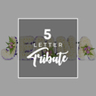 A custom five-letter floral funeral tribute stretches across a smooth, pale grey surface, evoking the kind of thoughtful memorial pieces often chosen in Golders Green for services and family gatherings. Each letter is formed from a dense bed of snowy white chrysanthemums or carnations, the blooms tightly packed so that the letters appear soft yet beautifully defined. Around the outer edges, a border of rich purple satin ribbon neatly frames the flowers, offering a dignified contrast and a subtle touch of colour that feels appropriate for a farewell. Small, carefully placed clusters of pale pink and mauve spray roses break through the white surface at intervals, accompanied by delicate fern fronds and light foliage that give the display gentle movement and a hint of natural fragrance, much like a peaceful garden in early bloom. Behind a central overlay, parts of the letters J, O, H, N, and A can be seen, suggesting how a cherished name or meaningful five-letter word can be spelled out in flowers. In the middle of the image, a darker grey square panel with a white border sits over the arrangement. On this, the large white number 5 is stacked above the word LETTER in a clear, modern font, with the word Tribute flowing beneath in elegant script, clearly explaining the style of the piece. The lighting is soft and even, allowing every petal, ribbon edge, and rose accent to stand out without harsh shadows. The overall effect is one of quiet comfort and heartfelt remembrance, showing how floral letters can offer a gentle, personalised goodbye for a loved one in the Golders Green community.